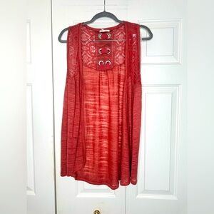 Maurice open front‎ embroidered sleeveless tunic size medium